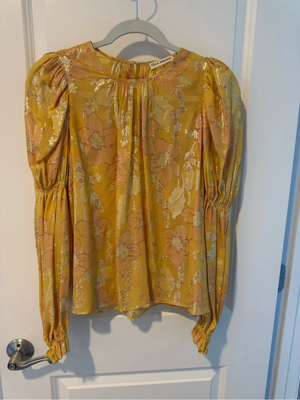 Ulla Johnson Aster Mustard Floral Metallic Long Sleeve Blouse | Size 4